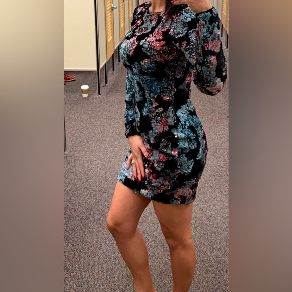 Dress the Population Lola Sequined Cocktail Long Sleeved Dress - Picture 2 of 7